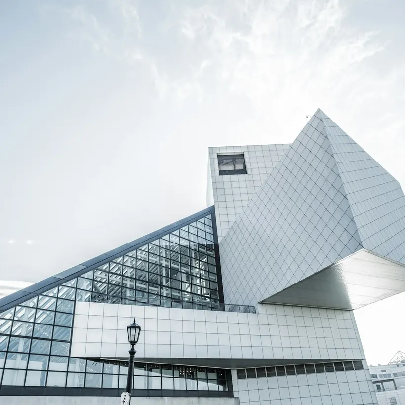Angular modern architecture against a pale sky